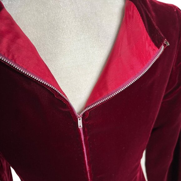 Vintage 50s Velvet Long Sleeve Maxi Dress Small Burgundy Red Lined Metal Zipper - Picture 8 of 10